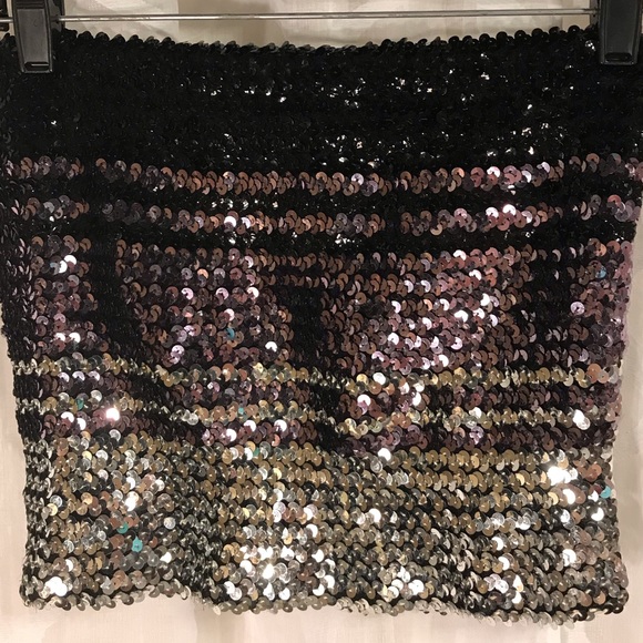 Offspring Tops - Vtg Sequin Tube Top Ombre Black Lavender Silver M